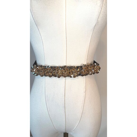 NEW 2/$30 M/L Waist Belt Champagne Beige Crystal Embellishments Snap Closure - Picture 4 of 8